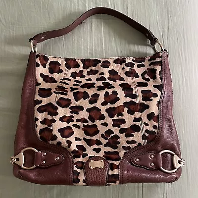 Vintage Michael Kors Leopard Dyed Calf Hair & Leather Hobo Shoulder Bag Purse MK • $175