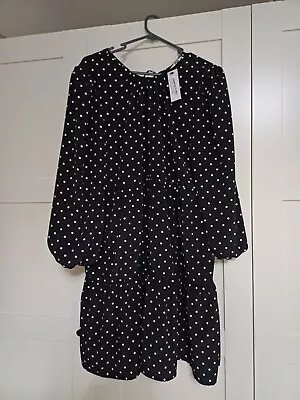 Polka Dot Mini Dress Black And White Size 16 • £3