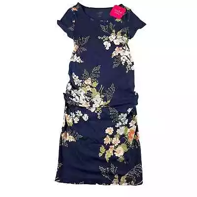 Isabel Maternity Dress Womens Small Blue Floral Maxi Stretch Round Neck NWT • $12.34