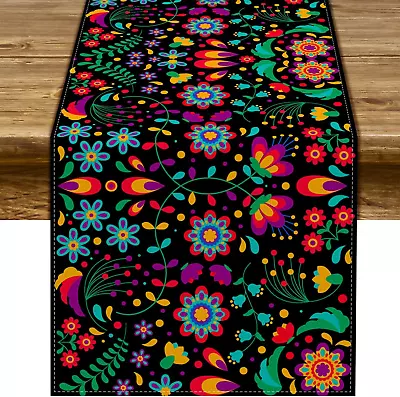 Cinco De Mayo Dia De Los Muertos Table Runner Mexican Floral Mexico Let'S Fiesta • $12.65