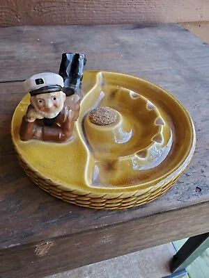 Vintage Nautical Sailor Pipe Ashtray Round Rare Unique Tobacco Pipe Holder • $29.95