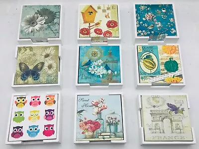 £5.99 • Buy UK Shop - Set Of 6 MDF  Table Coasters With Holder Multi Designs Available
