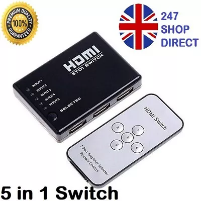 5 In 1 Hdmi Switch  Input Selector Switch Box With Ir Remote Control 1080p • £11.99