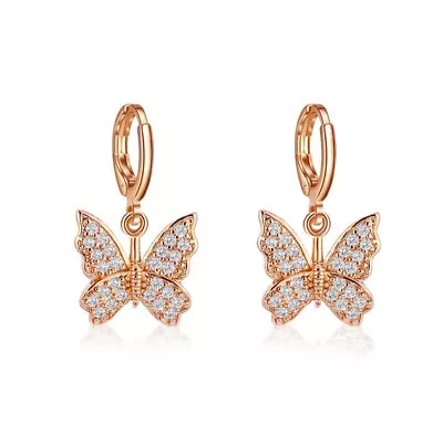 Gold/Silver Colour Beautiful Butterfly Pendant Hoop Earrings Gift UK • £5.22