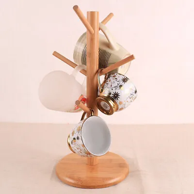 £16.31 • Buy Wooden Tree Shape Stand Kitchen Coffee Mugs Cups Holder Storage Rack With 6 Hook