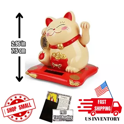 Tan Yellow  Lucky Cat Solar Powered Abundance And Riches Charm  Waving Arm • $14.99