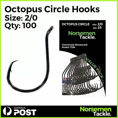 #2/0 Octopus Circle Hooks Fishing Hooks Chemically Sharpened Norsemen Tackle • $12.90