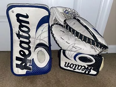 Heaton Helite Six 6 Vintage Goalie Glove & Blocker Set White Blue Black Used • $500