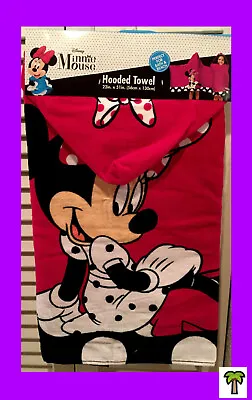 🌴 Disney Minnie Mouse Hooded Towel  Bath Pool Beach 22 X51  Pink White Dots NEW • $16.95