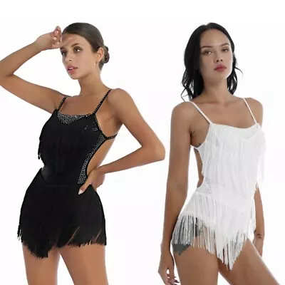 Women's Latin Dance Fringe Tassels Dress Ballroom Rumba Samba Dancewear Costume • £9.59