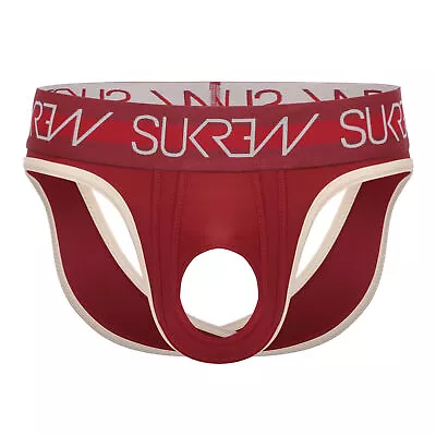 SUKREW U-Style V-Briefs Front Opening & Two Back Lifting Straps Burgundy/Cream 2 • $22.64