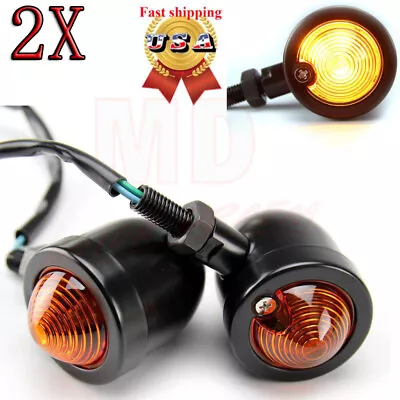 Pair Motorcycle Black Mini Bullet Turn Signals Running Light Lamp Bobber Chopper • $9.95