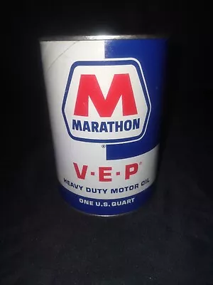 Vintage MARATHON V-E-P Motor Oil Cardboard Oil Can Full Sealed SAE 20-20W 1 Qt • $19.99