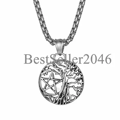 Retro Mens TREE OF LIFE Pentagram Pendant WICCAN Pagan Druid Celtic Necklace 22  • $9.99