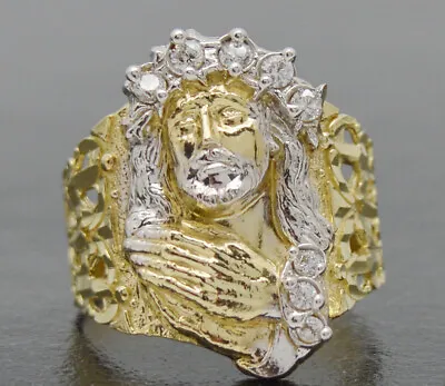 Real Solid 10K Yellow Gold Mens Jesus Head Nugget Cz Ring 21mm ALL Sizes • $251.62