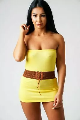 £14.88 • Buy Women's Yellow Micro Mini Dress Bandeau Girls Strapless Bodycon Tube Mini Dress