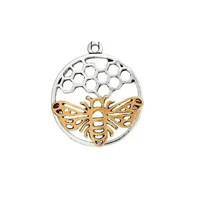 ❤ 5 X Silver/Gold Round BEE HONEYCOMB Charms Pendant 29mm Jewellery Making UK ❤ • £1.95