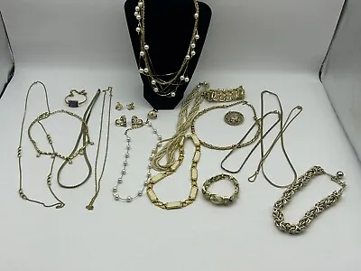 Vintage Goldtone Jewelry Lot Necklaces Bracelets Avon MK Modern Earrings Mixed • $24.96