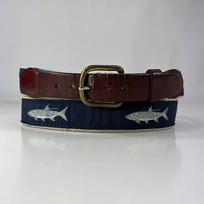 Blue Fish Belt - Beige Web & Brown Leather - Men's Size 38 • $13.60