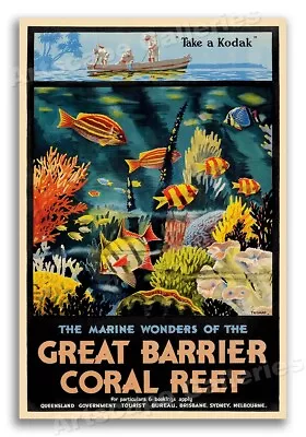 Great Barrier Reef 1930s Vintage Style Australian Travel Poster - 16x24 • $13.95
