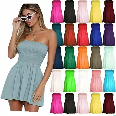 Ladies Women Plus Size Sheering Boobtube Bandeau Strapless Top Summer Dress 8-26 • £7.95