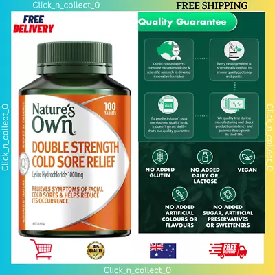 Nature's Own Double Strength Cold Sore Relief 100 Tablet L-Lysine Natures 1000mg • $23.69