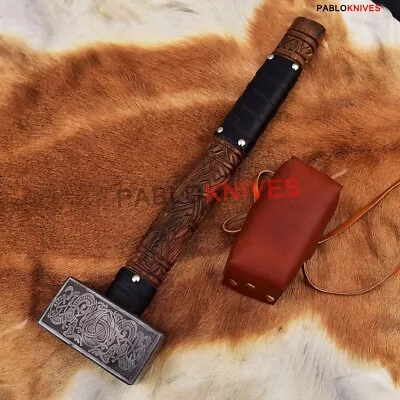 Rare Custom Handmade Viking Battle Hammer With Carved HandleMedieval War Hammer • $199