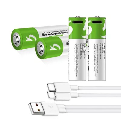 $17.99 • Buy USB AA AAA 9V C D Lithium Ion Rechargeable Battery 1.5V Fast Charge Type C Cable