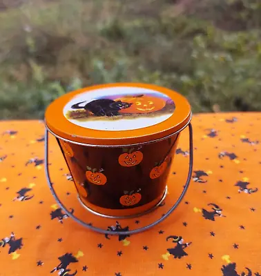 Vintage Halloween Tin Pail  Mini Bucket Blacc Cat And JOL Design By Russ Berrie • $12.99