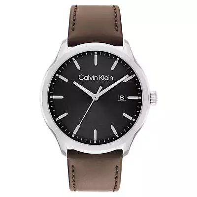 Calvin Klein Dark Brown Leather Black Dial Men's Watch - 25200354 • $199