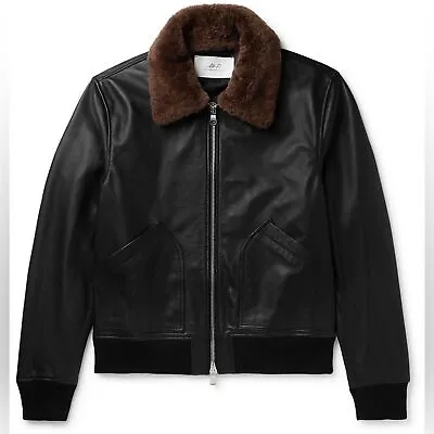 Mr P. Shearling Trimmed Men’s Leather Bomber Jacket In Black Size Large • $500