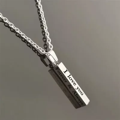 Stainless Steel I Love You Letters Bar Pendant Necklace Couple Jewelry Gift • $5.99