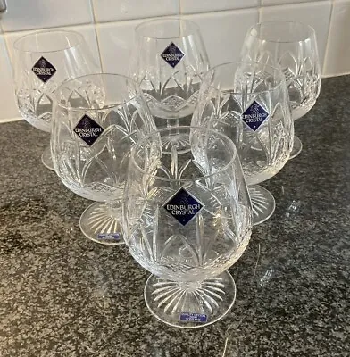 Edinburgh Crystal: Skye Cut: Large 5” Brandy Snifters X 6:  Signed And Stickers • £90