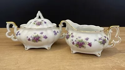 Lefton Violets Hand-Painted Miniature Sugar And Creamer • $7