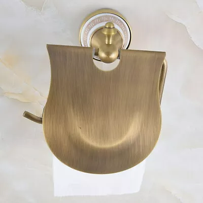 Antique Brass Ceramic Base Wall Mounted Bathroom Toilet Paper Roll Holder Mba574 • £23.99