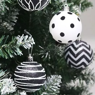 6Pcs Christmas Balls Black & White Xmas Pendant Ball Xmas Tree Balls Ornaments • $14.99