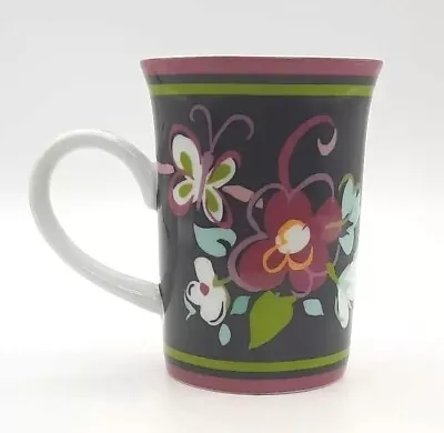 Vera Bradley RIBBONS Retired Navy Pink Green Butterfly Flower Porcelain Mug 10oz • $10.79