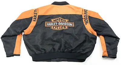 Harley Davidson Mens Jacket L Black Orange Bar Shield Racing Bomber Riding Zip • $99