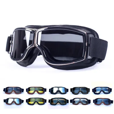 Vintage Goggles Windproof Leather Sunglasses Men's Riding Helmet Eyewear Glasses • $13.99