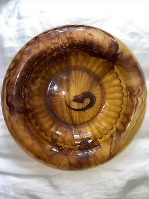 Vintage Art Deco Cloud Glass Bowl Amber Brown Shades George Davidson 1930s Large • £12