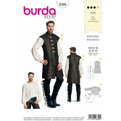 Burda Sewing Pattern 6399 Men's Renaissance Shirt Fancy Dress Costumes • £15