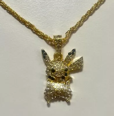 Gold Pikachu Iced Out Hip Hop Pendant Chain Necklace Jewellery • £6.99