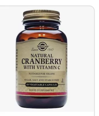 Solgar Natural Cranberry With Vitamin C Vegetable Capsules Pack Of 60 BBE 3/23 • £4