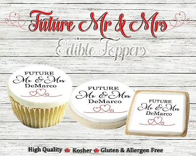 Custom Future Mr And Mrs Edible Cookie Toppers Cupcakes Wedding Engagement Party • $10.30