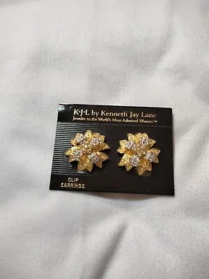 Vintage Kenneth Jay Lane Crystal Ribbon Star Clip On Earrings  • $48.45