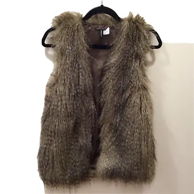 H&M DIVIDED SHAGGY FAUX Long FUR VEST  New Size 4  EURO 34 Brown Shic Small  • $14.70