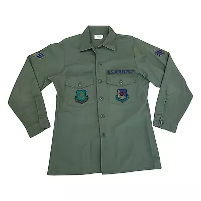 Vintage US Air Force Military Green Button Down Shirt Patches • $22