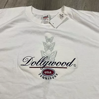 Vintage 90s Embroidered Dollywood Tennessee T-Shirt Dolly Parton White Sz XL • $15.99