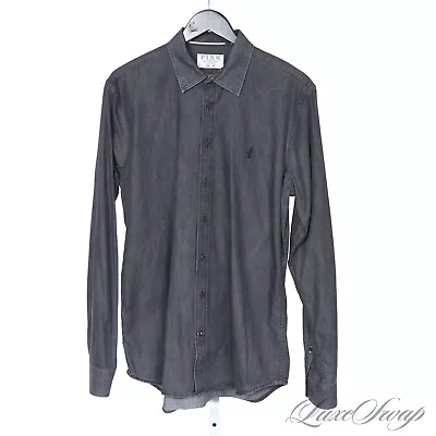MODERN Thomas Pink Slim Fit Black Grey Washed Faded Button Down Shirt L NR • $9.99