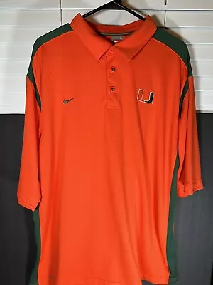 Nike Dri Fit Polo Shirt University Of Miami Hurricanes Large In Orange Green EUC • $21